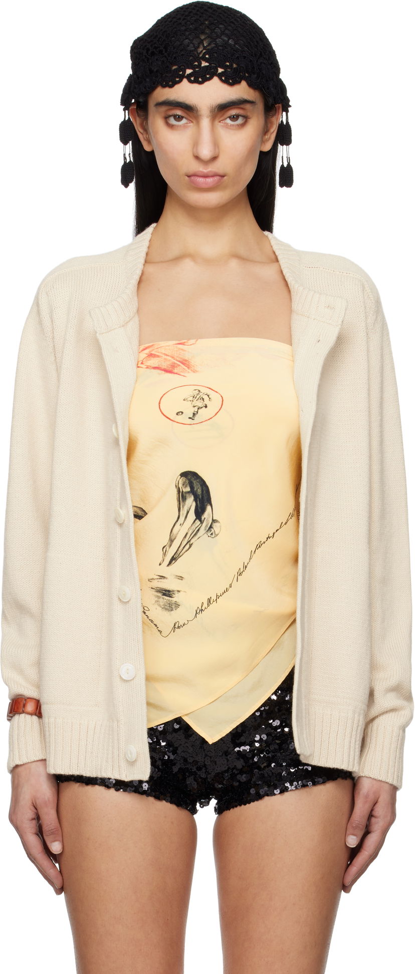 Sweater Bode Bode Meringue Knit Cardigan Beige | MRS25KT006