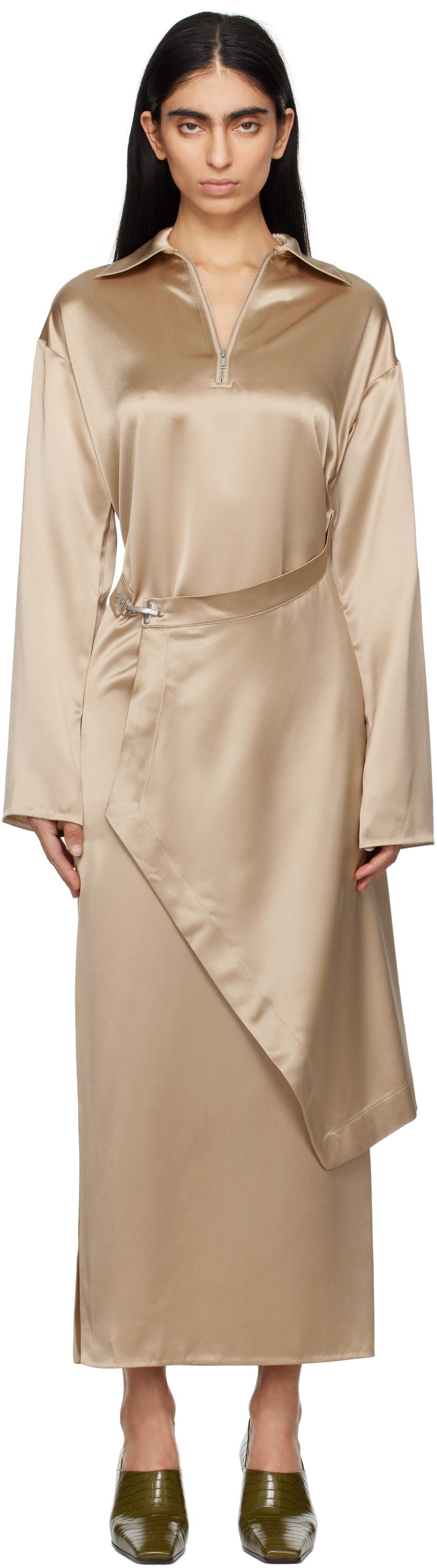 Kjole Nanushka Nanushka Colter Satin Maxi Dress Beige | NW25RSDR02672