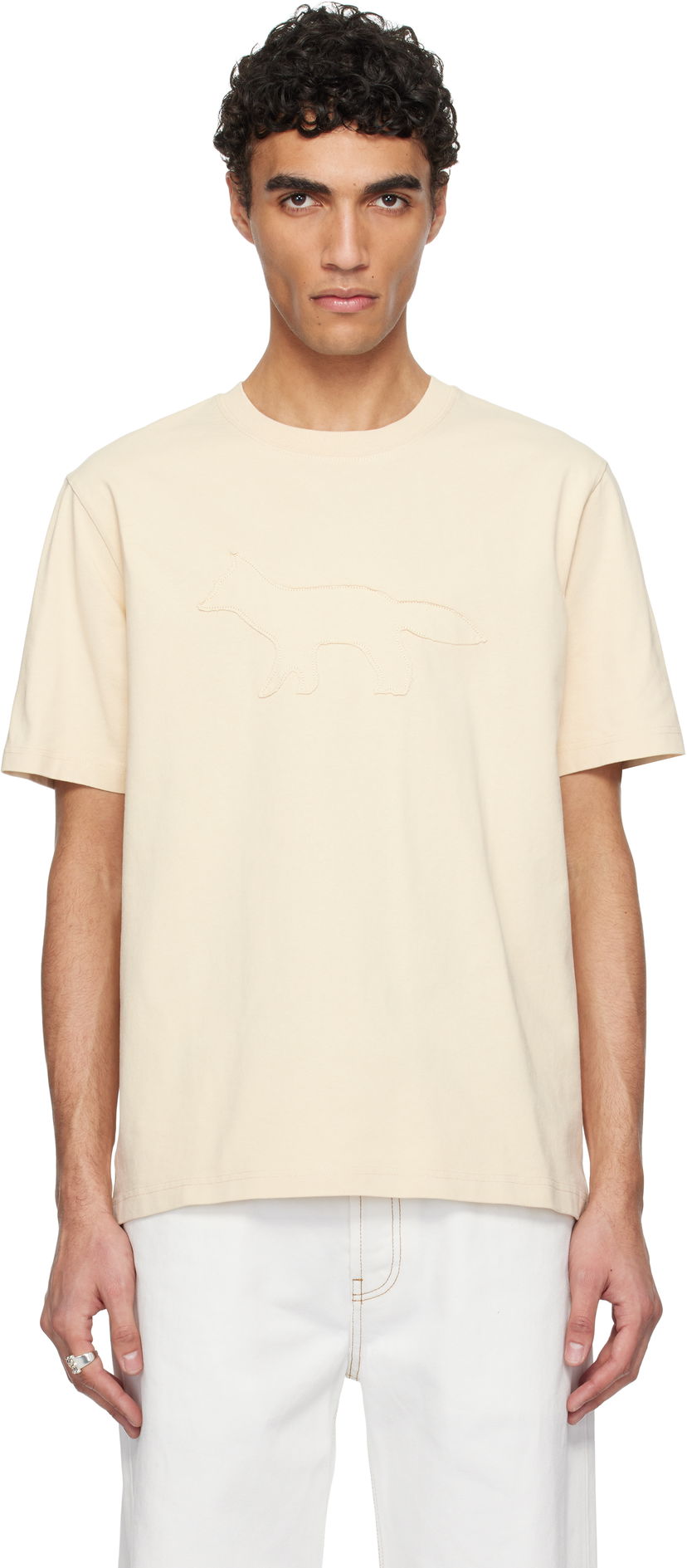 T-shirt MAISON KITSUNÉ Maison Kitsuné Profile Fox Comfort T-Shirt Beige | OM00121KJ0118