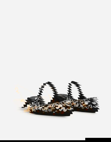 Tilbehør Dolce & Gabbana Dolce & Gabbana Satin Embroidered Slingbacks Sort | CG0801AW1158M691, 1
