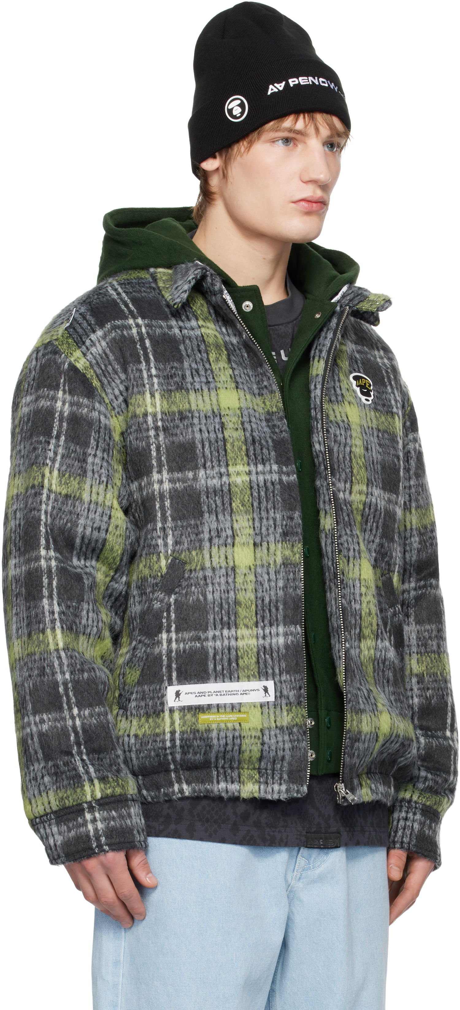 Bomberjakke AAPE by A Bathing Ape AAPE by A Bathing Ape Moonface Logo Check Hooded Jacket Flerfarvet | AAPJKM7681XXNGYM, 1