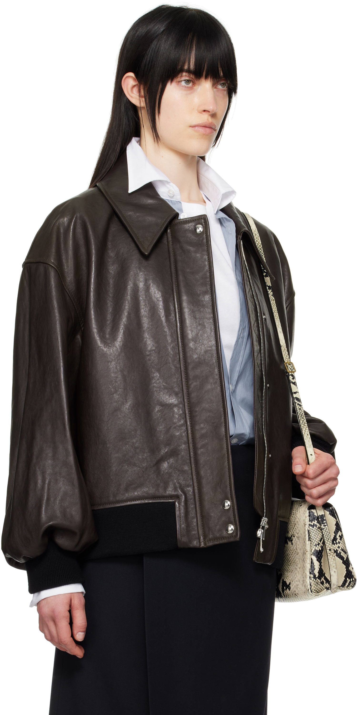 Bomberjakke Khaite Khaite Shelman Leather Jacket Brun | 6166729, 1