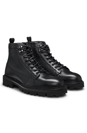 Sneakers og sko BOSS Grained-leather half boots with hiking-style laces Sort | 50552581