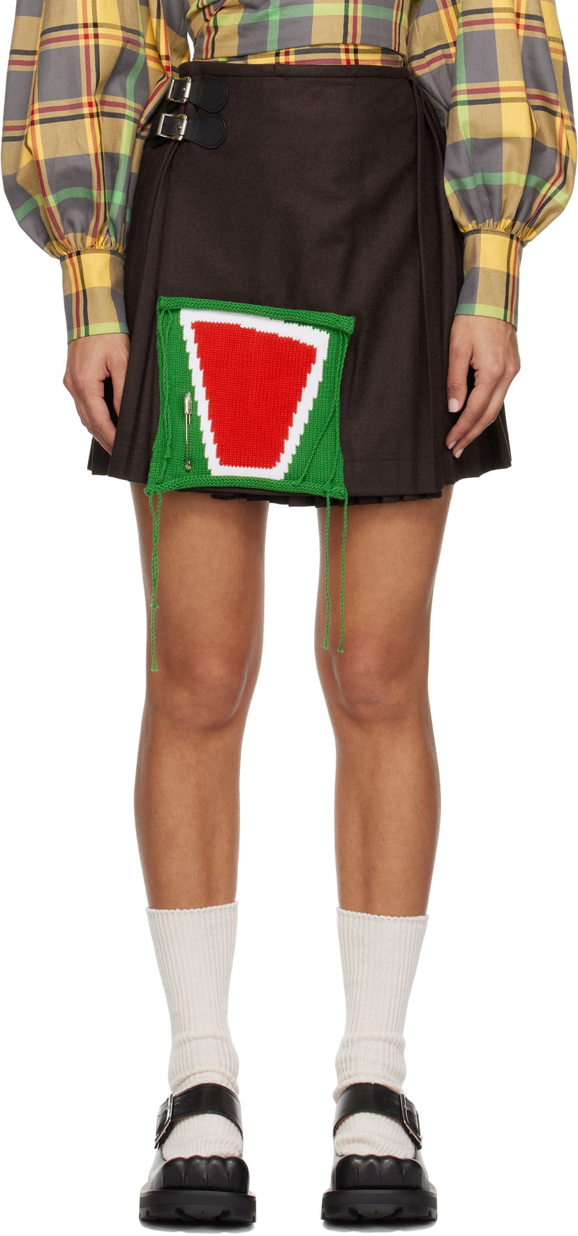 Nederdel Charles Jeffrey Loverboy Kilt Miniskirt with Knit Detail Brun | 41050201