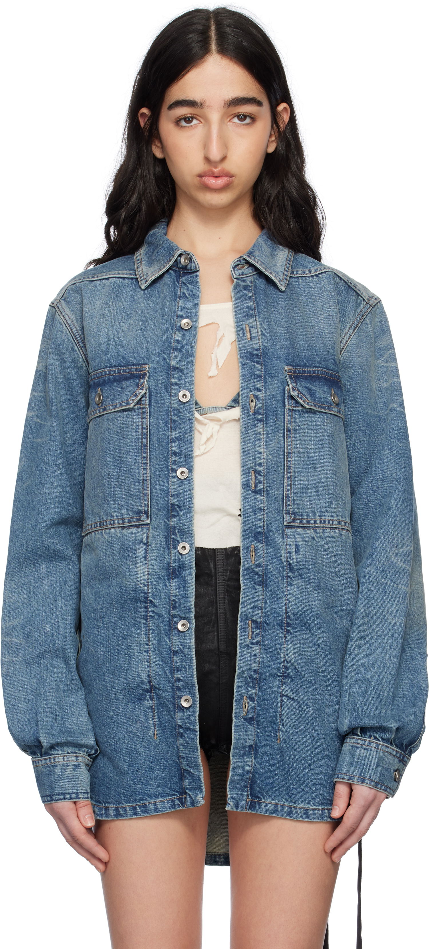 Skjorte Rick Owens Rick Owens DRKSHDW Hollywood Denim Overshirt Blå | DS01E3705 DWB, 0