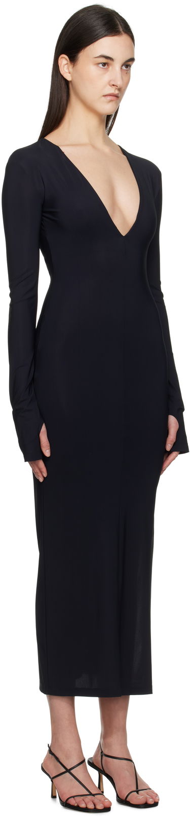 Kjole Maison Margiela MM6 Maison Margiela Jersey Plunge Maxi Dress Mørkeblå | S52DG0026 S20518, 1