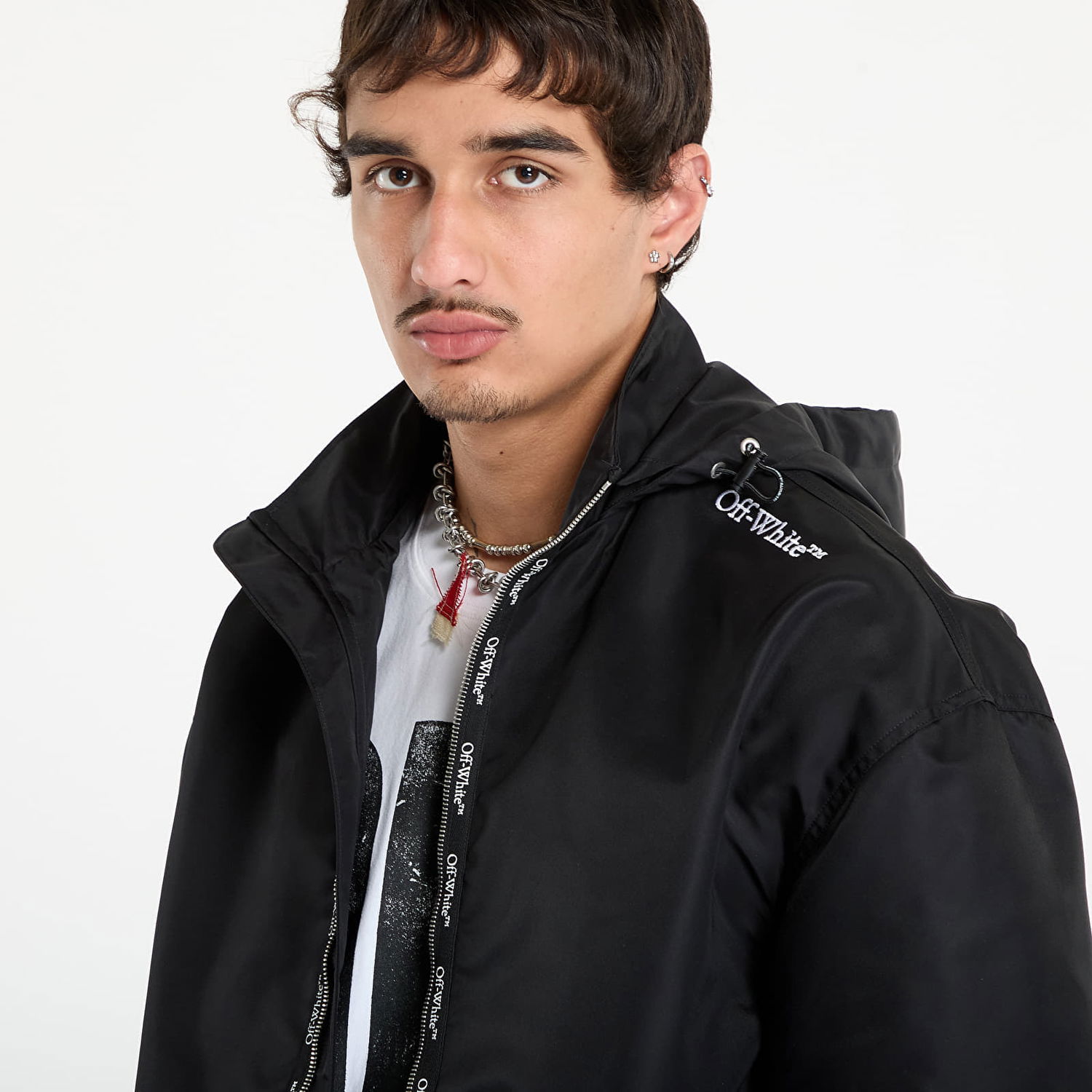 Vindjakke Off-White Off-White Bookish Nylon Windbreaker Sort | OMEB04FF25FAB0011001, 1
