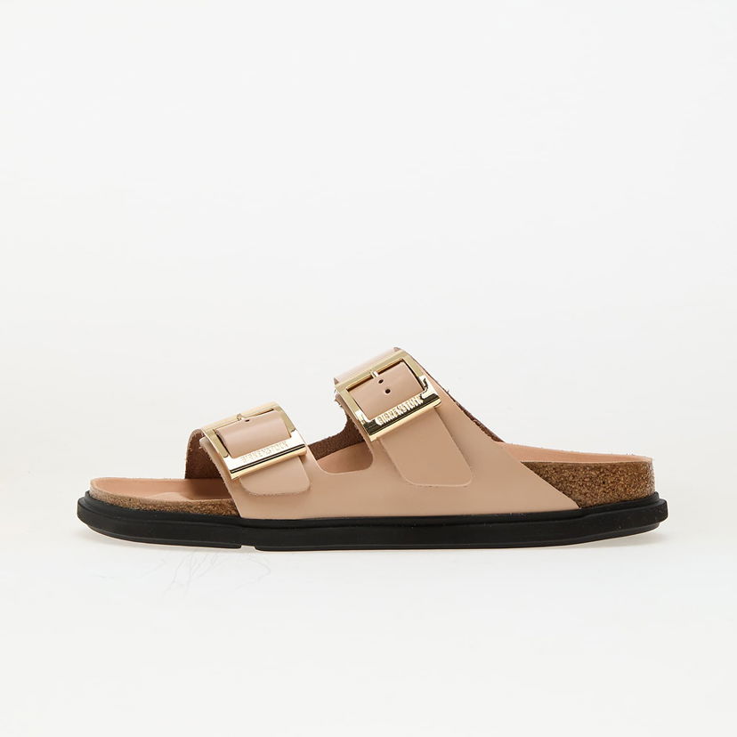 Sneakers og sko Birkenstock Birkenstock Arizona Droplet Buckle Leather Patent High-Shine Sandals Beige | 1029386