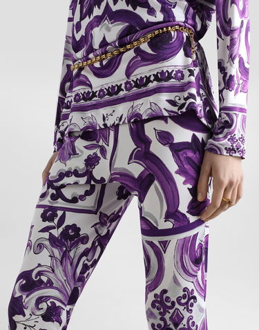 Bukser Dolce & Gabbana Dolce & Gabbana Majolica-Print Flared Viscose Trousers Lilla | FTDB6TFS8C0IP3TN, 3