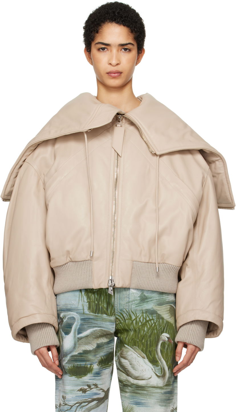 Bomberjakke The Attico The Attico Padded Leather Bomber Jacket Beige | 250WCB00062 LBT128AA
