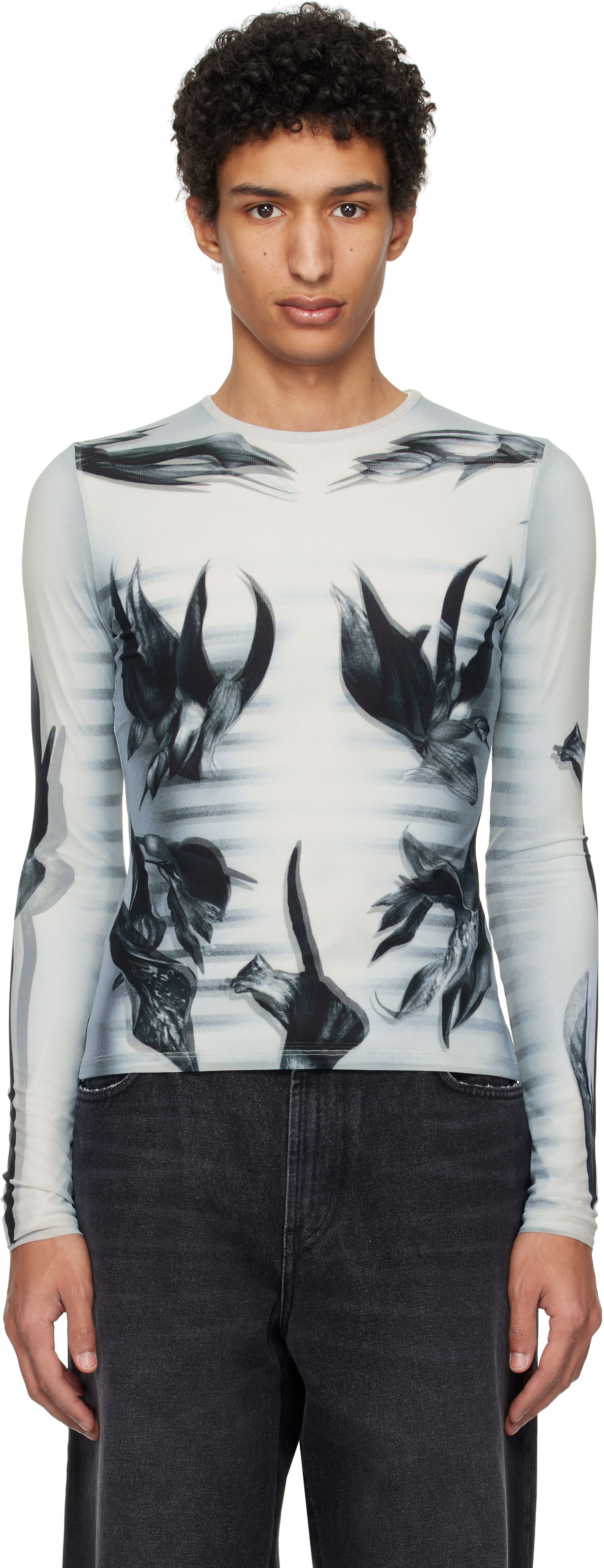 T-shirt Jean Paul Gaultier Jean Paul Gaultier Flower Body Morphing Long Sleeve T-Shirt Hvid | 25/33-F-TO264-T581-010200, 0