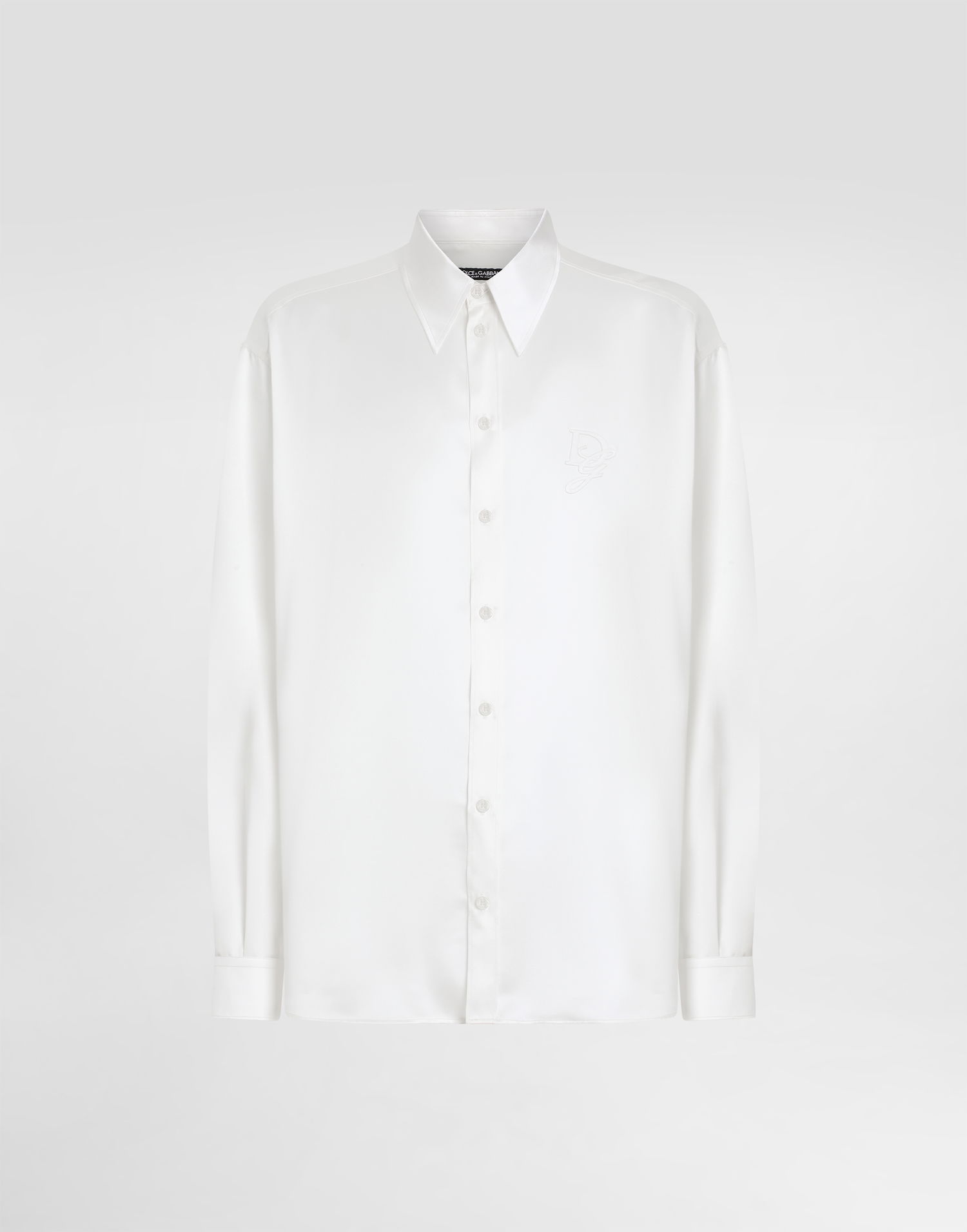 Skjorte Dolce & Gabbana Dolce & Gabbana Silk Shirt With Logo Embroidery Hvid | G5IT7ZFU1AUW0800, 0