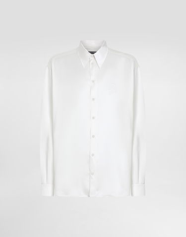 Skjorte Dolce & Gabbana Dolce & Gabbana Silk Shirt With Logo Embroidery Hvid | G5IT7ZFU1AUW0800, 0