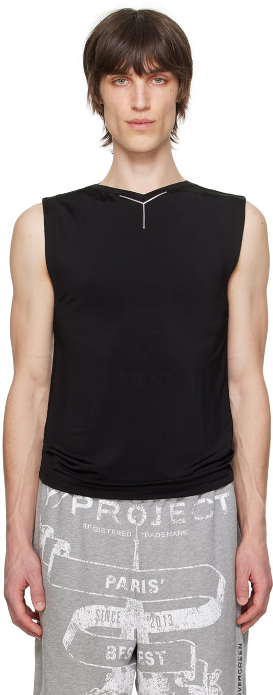 Tanktop Y/PROJECT Black V-Neck Tank Top Sort | 204TS007