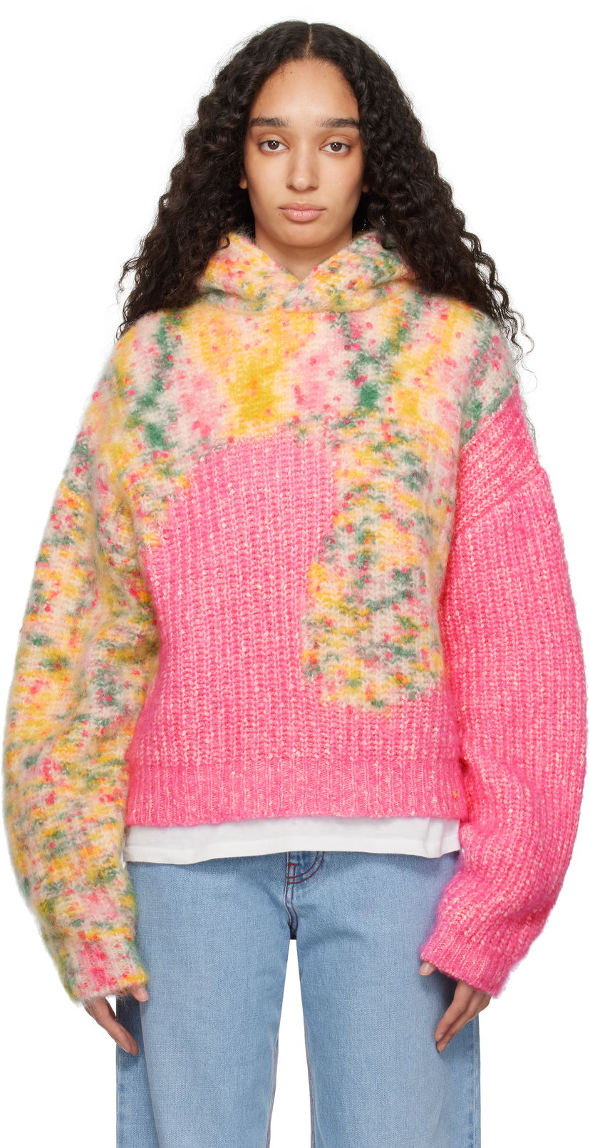Sweater ERL ERL Bicolor Swirl Knit Hoodie Lyserød | ERL10N008