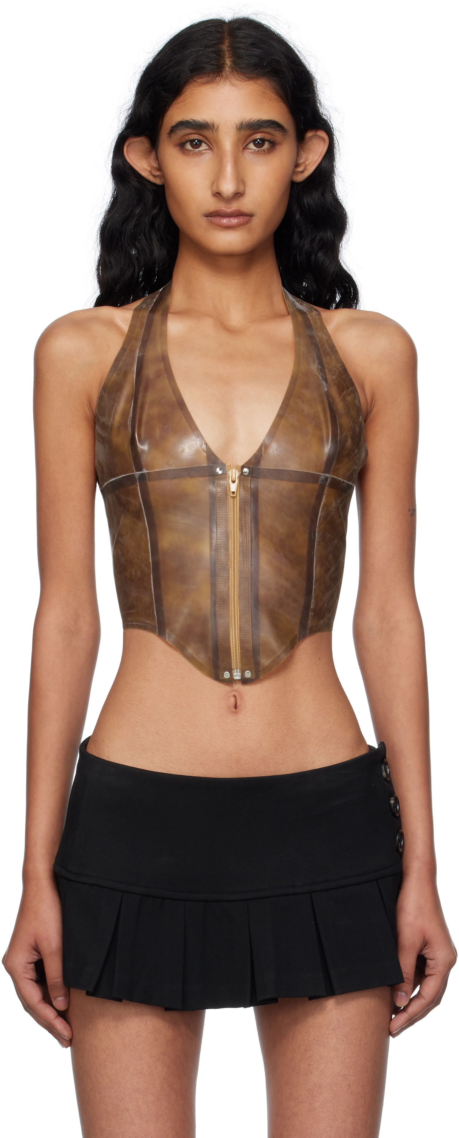 Tanktop Miaou Miaou Mara Latex Halter Top Brun | 7048LTXLEO, 0