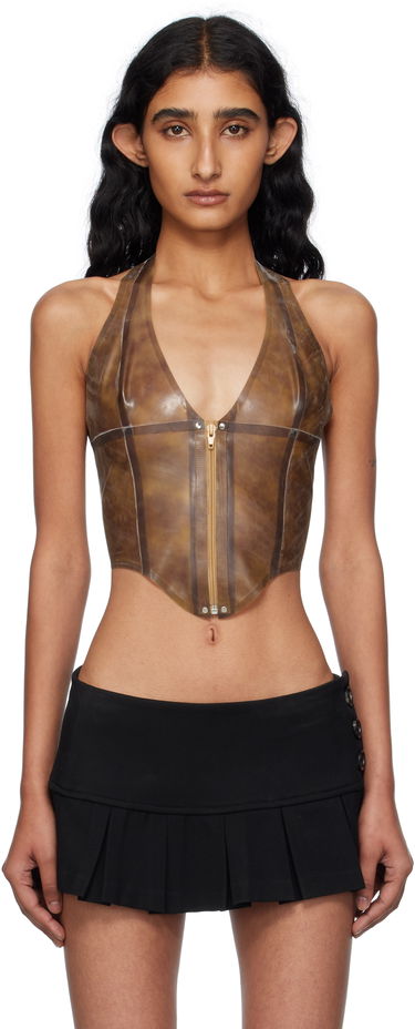 Tanktop Miaou Miaou Mara Latex Halter Top Brun | 7048LTXLEO, 0