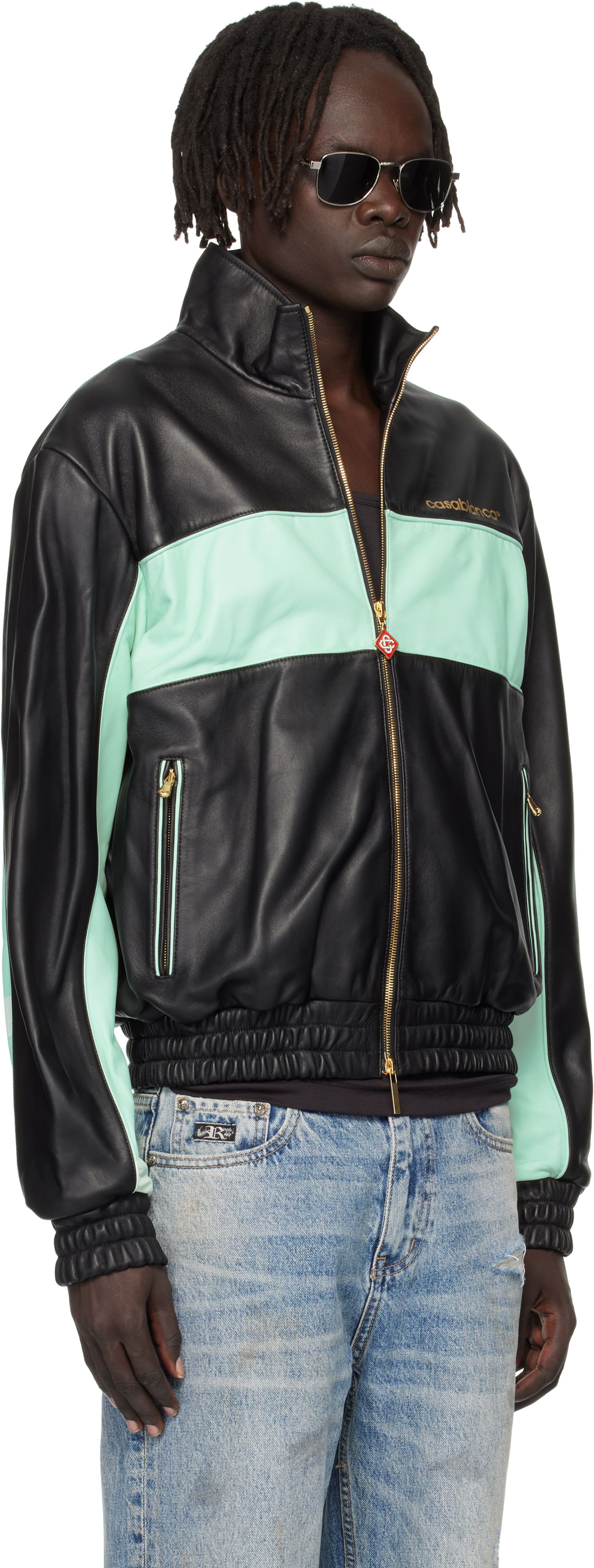 Jakke Casablanca Casablanca Track Leather Jacket Grøn | MPF25-JK-382-01, 1