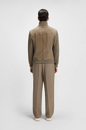 Jakke BOSS Suede jacket with cotton-blend sleeves Grøn | 50547673, 1