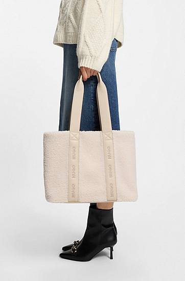 Mulepose BOSS Faux-shearling tote bag with logo straps Beige | 50552302, 1