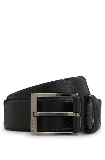 Bælter BOSS Grained Italian-leather belt with polished pin buckle Sort | 50553210