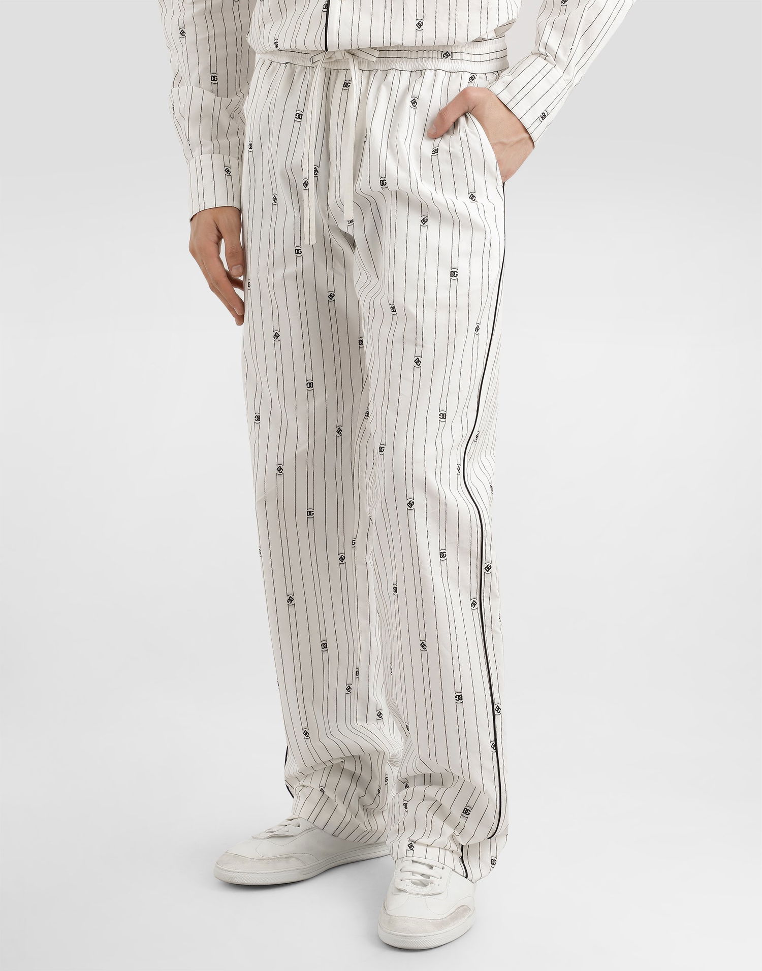 Bukser Dolce & Gabbana Dolce & Gabbana Logo Striped Drawstring Trousers Hvid | GVRMATHJMQRS8350, 1