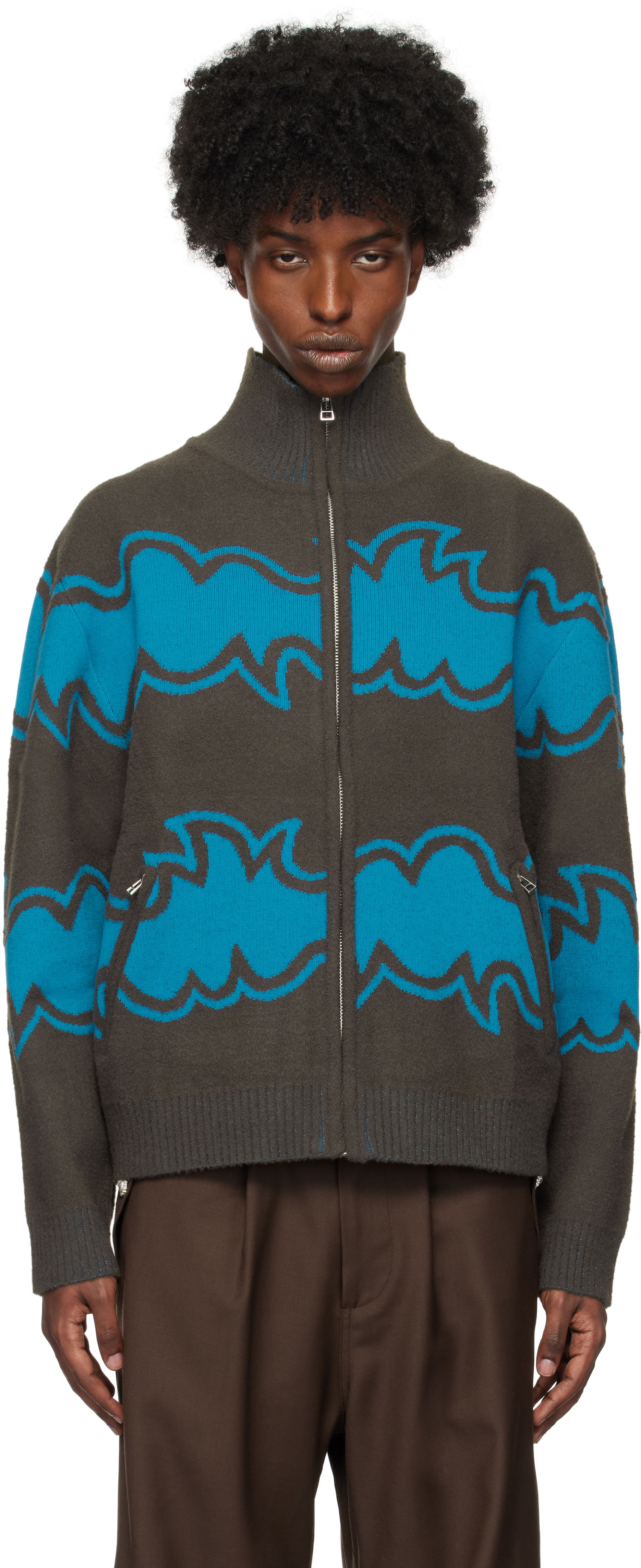Jakke Bluemarble Zipped Jacquard Jacket Brun | SW37 KN18B24 BLU, 0