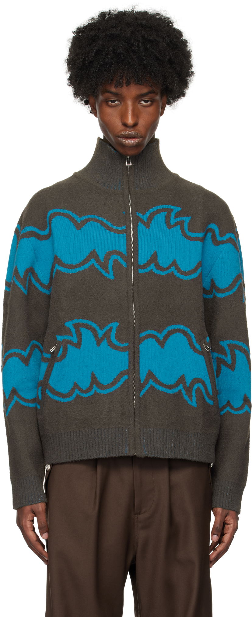 Jakke Bluemarble Zipped Jacquard Jacket Brun | SW37 KN18B24 BLU