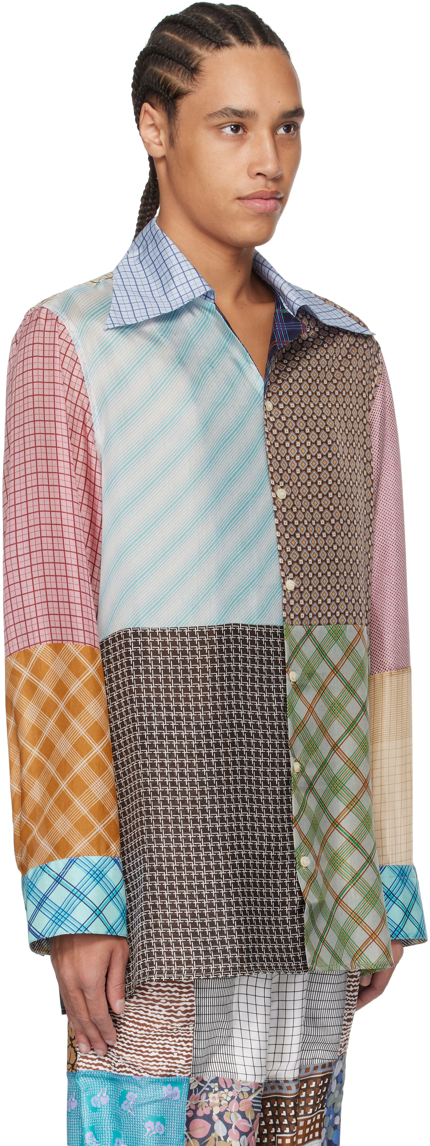 Skjorte Marine Serre Marine Serre Regenerated Silk Patchwork Lapel Collar Shirt Flerfarvet | USI031A UWOV0028, 1