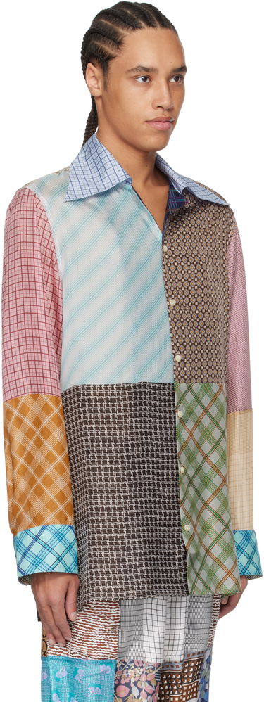 Skjorte Marine Serre Marine Serre Regenerated Silk Patchwork Lapel Collar Shirt Flerfarvet | USI031A UWOV0028, 1