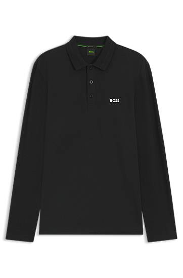 Polo skjorte BOSS Long-Sleeve Cotton Pique Polo Shirt Sort | 50536609, 0