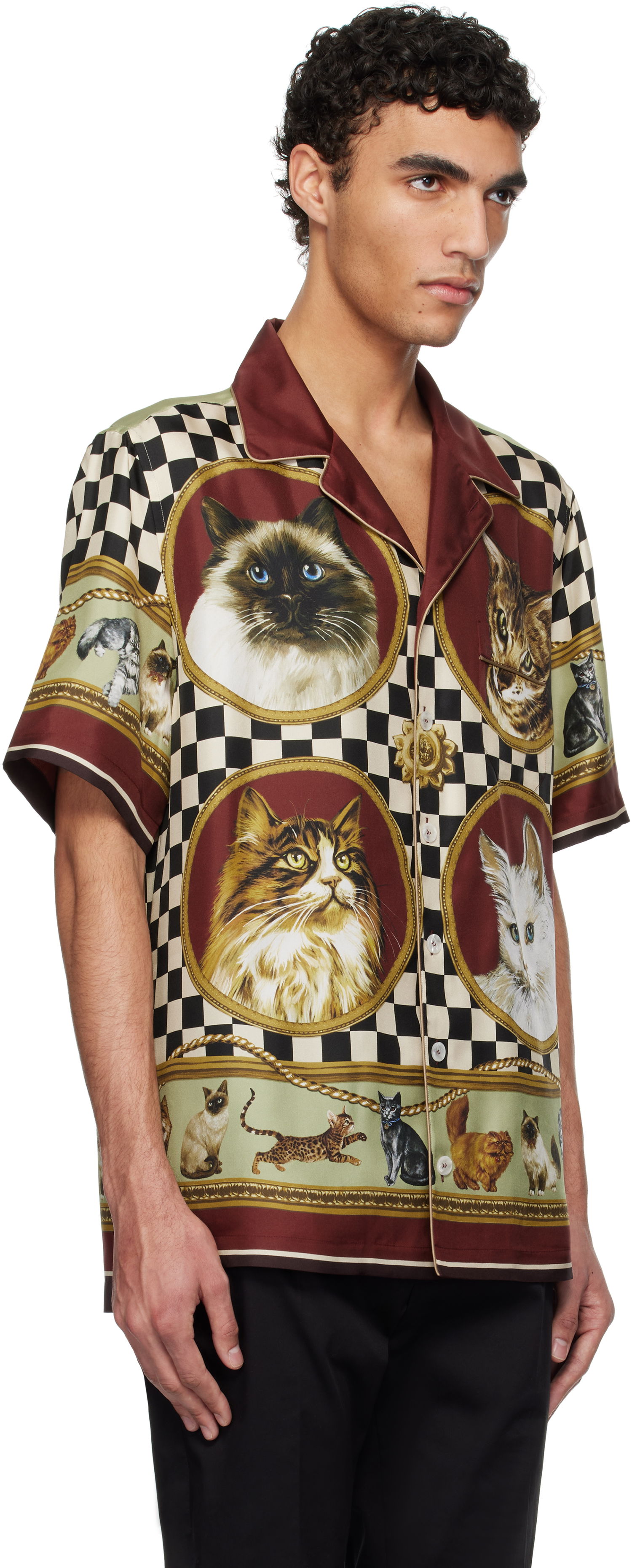 Skjorte Dolce & Gabbana Dolce&Gabbana Silk Cat Print Shirt Flerfarvet | G5LH3THI1VV, 1