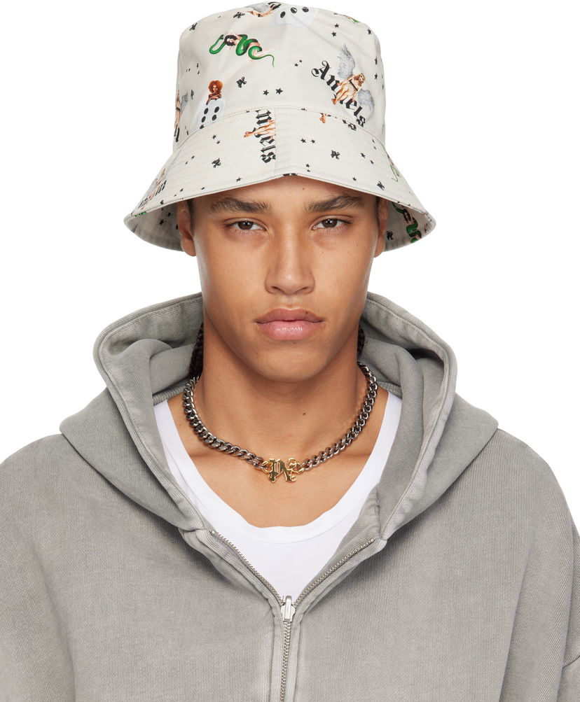 Hat Palm Angels Palm Angels Pin Up All Over Print Bucket Hat Beige | PMLA039S25FAB0040B84