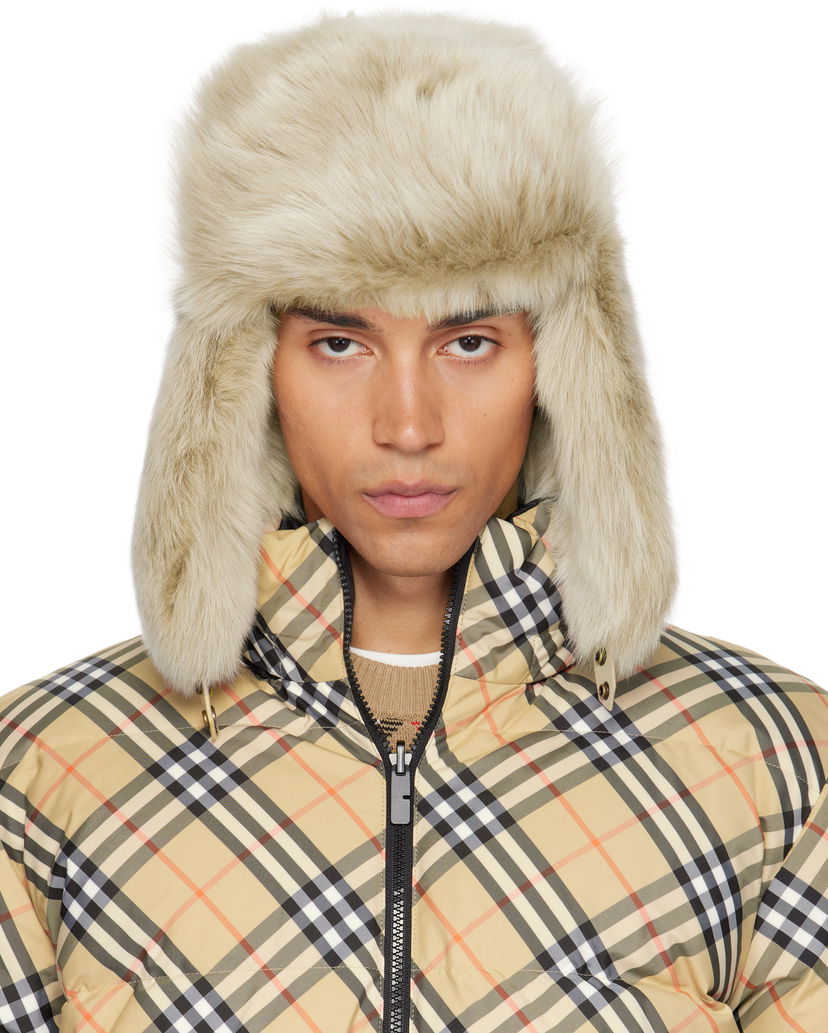Hat Burberry Burberry Shearling Trapper Hat Beige | 8114666