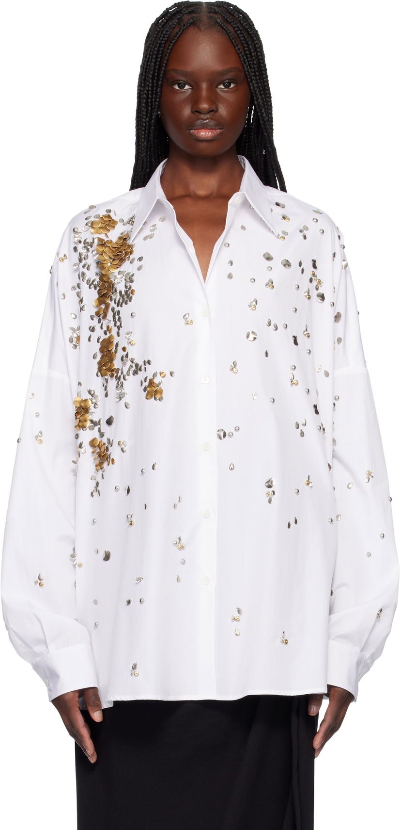 Skjorte Dries Van Noten Dries Van Noten Oversized Embellished Shirt Hvid | 251-010759-1466
