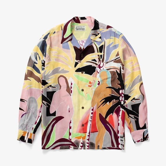 Skjorte WACKO MARIA Hawaiian Long Sleeve Shirt Flerfarvet | 22FW-WMS-HI09, 0