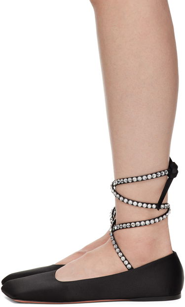 Tilbehør Amina Muaddi Amina Muaddi Ane Lace Up Ballerina Flats Sort | ANE LACE UP FLAT SATIN, 2