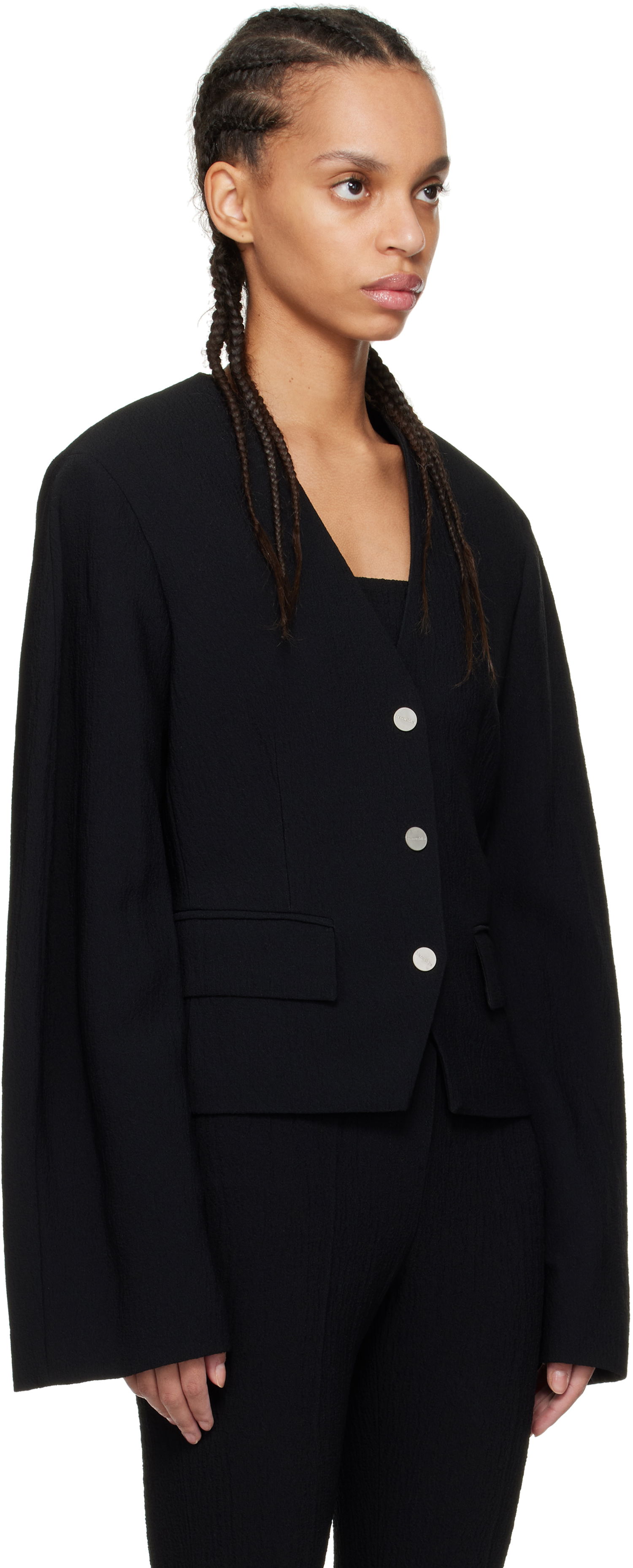 Jakke Nanushka Nanushka Kiyo Seersucker Blazer Sort | NW25RSOW19999, 1