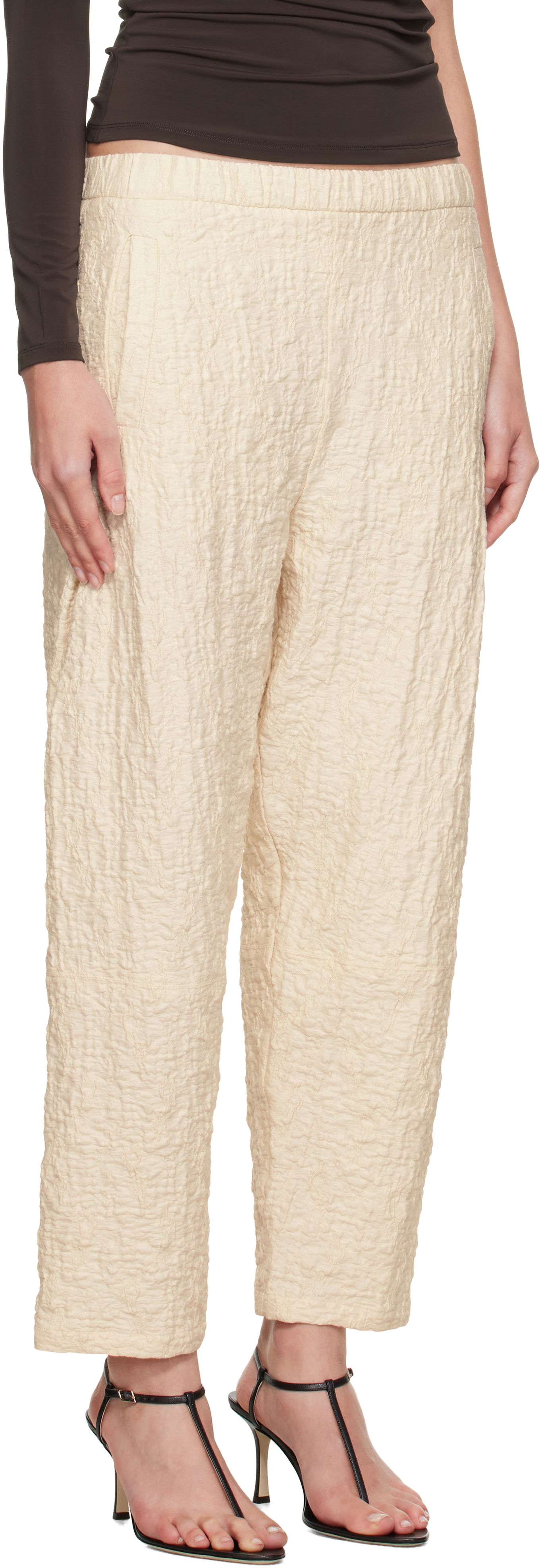 Bukser Max Mara Max Mara Alamo Textured Ankle Trousers Beige | 2521786058600, 1