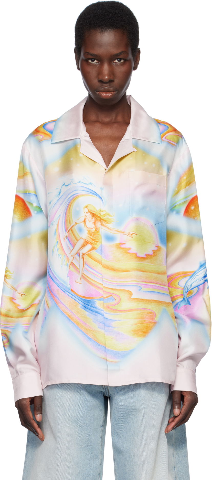 Skjorte Casablanca Casablanca Psychedelic Nirvana Print Silk Long Sleeve Shirt Lyserød | U-WS25-SH-006-05