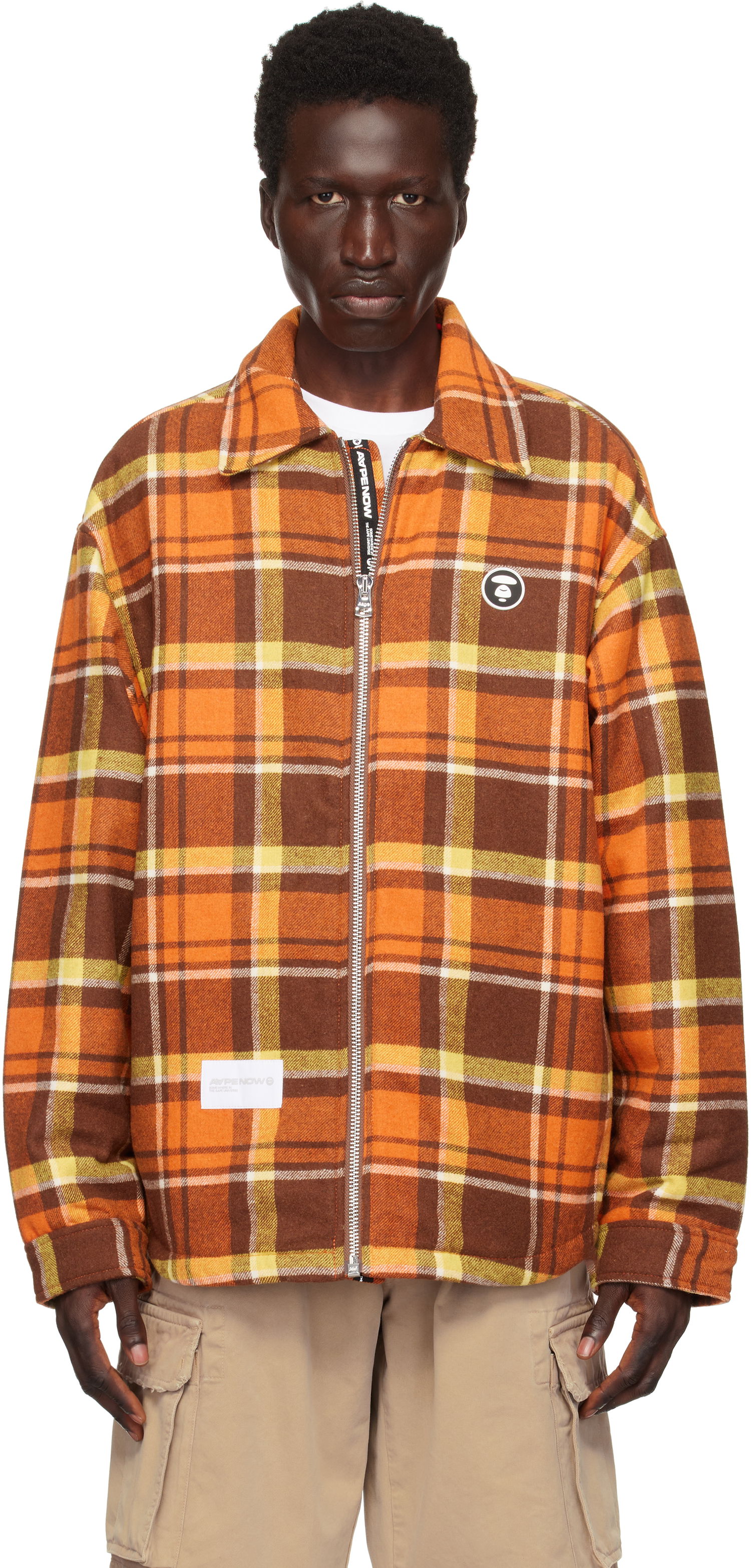 Skjorte AAPE by A Bathing Ape AAPE by A Bathing Ape 'AAPE Now' Plaid Zip-Up Jacket Orange | AAPJKM7659XXNBWQ, 0