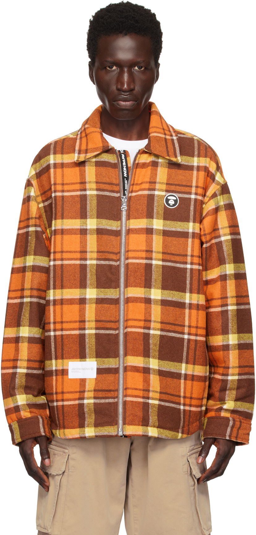 Skjorte AAPE by A Bathing Ape AAPE by A Bathing Ape 'AAPE Now' Plaid Zip-Up Jacket Orange | AAPJKM7659XXNBWQ