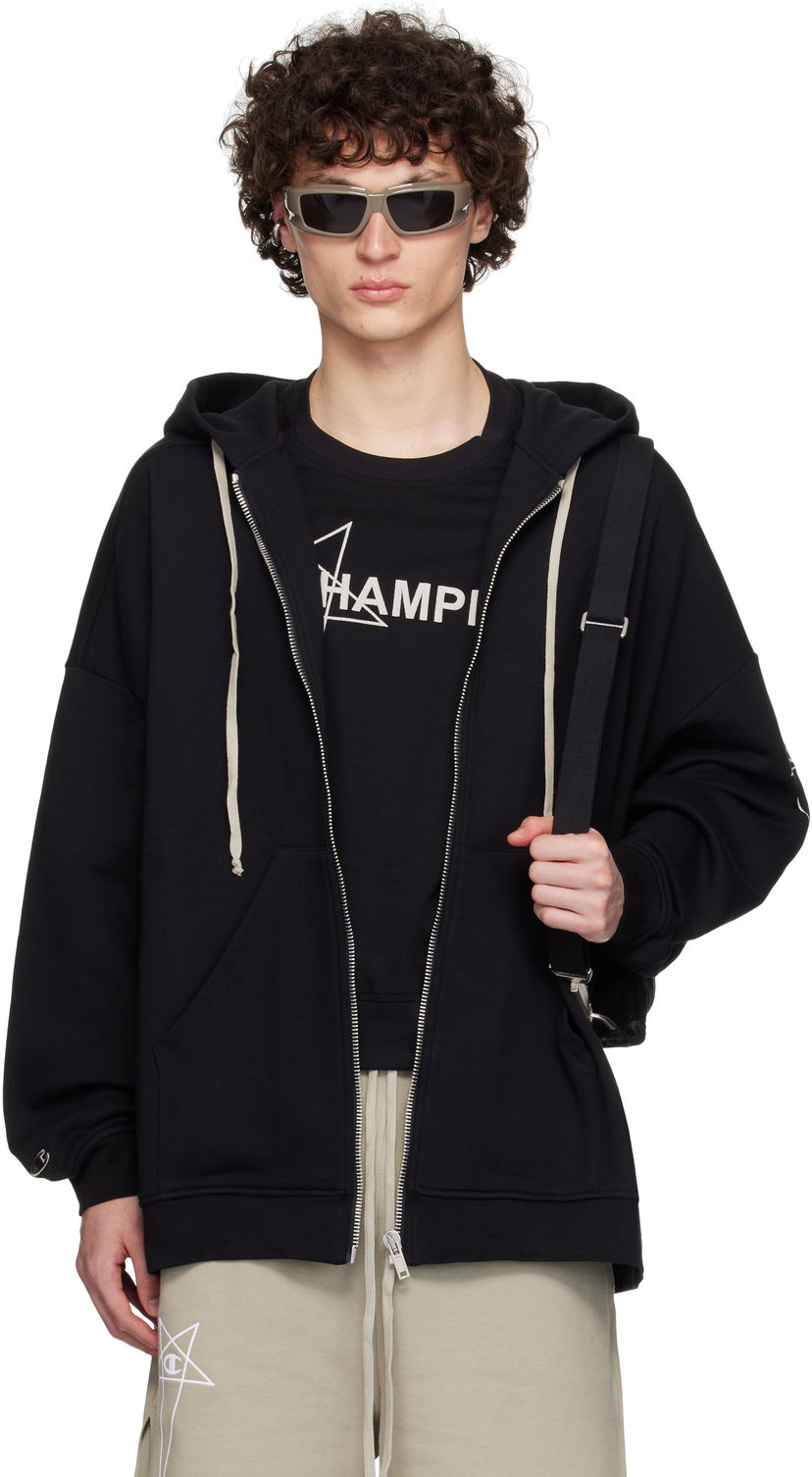 Sweatshirt Rick Owens Rick Owens Champion Edition Jumbo Jason's Zip Hoodie Sort | CM01E1663 CHFE FELPA