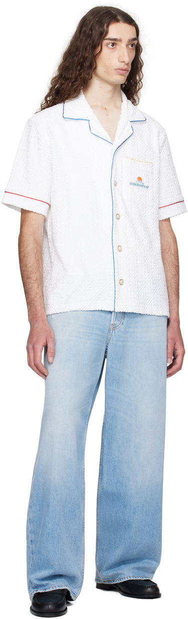 Skjorte Casablanca Casablanca Monogram Jacquard Towelling Short Sleeve Shirt Hvid | MPF25-SH-085-01, 3