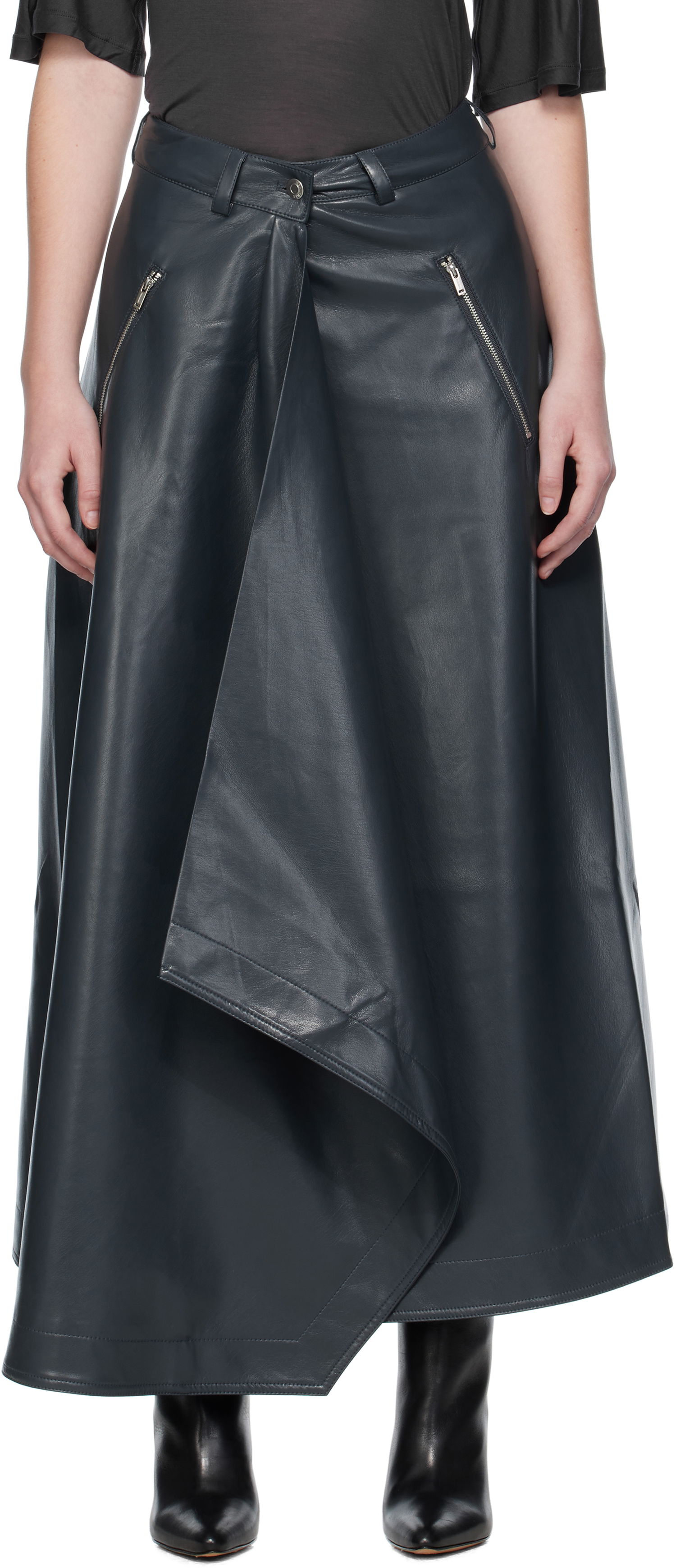 Nederdel Nanushka Nanushka Neith Draped Vegan Leather Maxi Skirt Mørkeblå | NW25PFSK01455, 0