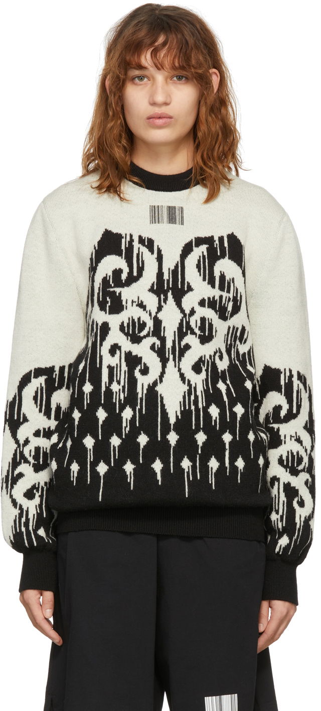 Sweater VETEMENTS Slavic Graphic Print Knit Sweater Beige | VL12KN100B
