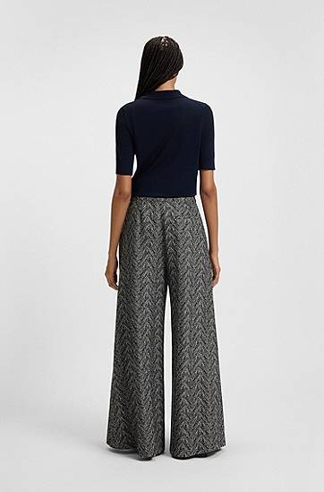 Bukser BOSS Regular-fit wide-leg trousers in herringbone tweed Grå | 50548286, 1
