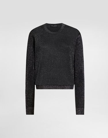 Sweater Dolce & Gabbana Metallic Viscose Crew Neck Long Sleeve Pullover Sort | FXXB8TJGMCES8001, 0