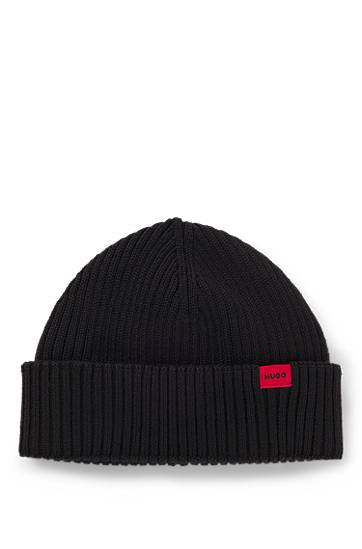 Beanie BOSS Ribbed wool-blend beanie hat with logo label Sort | 50551267, 0