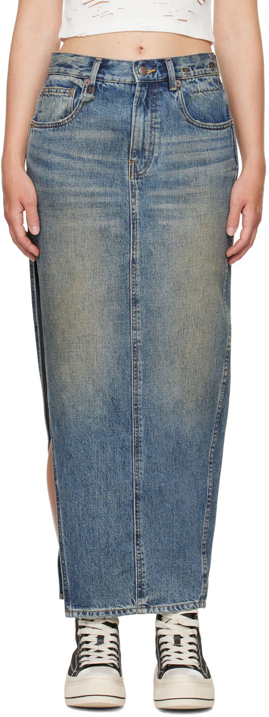 Nederdel R13 R13 Devon Side Slit Maxi Denim Skirt Blå | R13WD102-D213A, 0